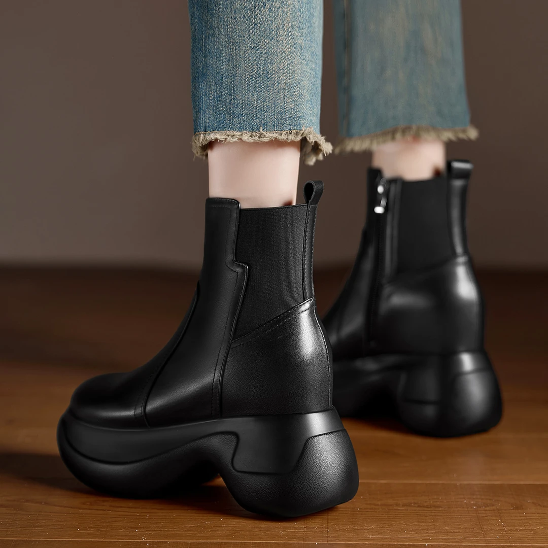 AACCK女鞋7.5cm小个子久穿不累脚厚底增高马丁靴侧拉链短靴烟筒靴