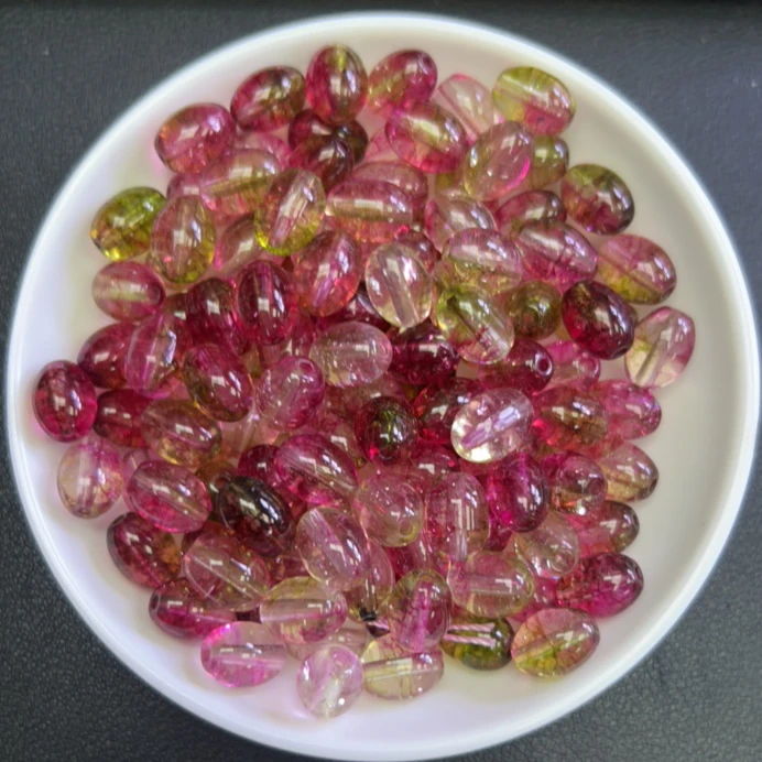 天然碧玺散珠  西瓜碧玺米珠Y2764 卡10×7MM 10颗 （赠弹力绳）