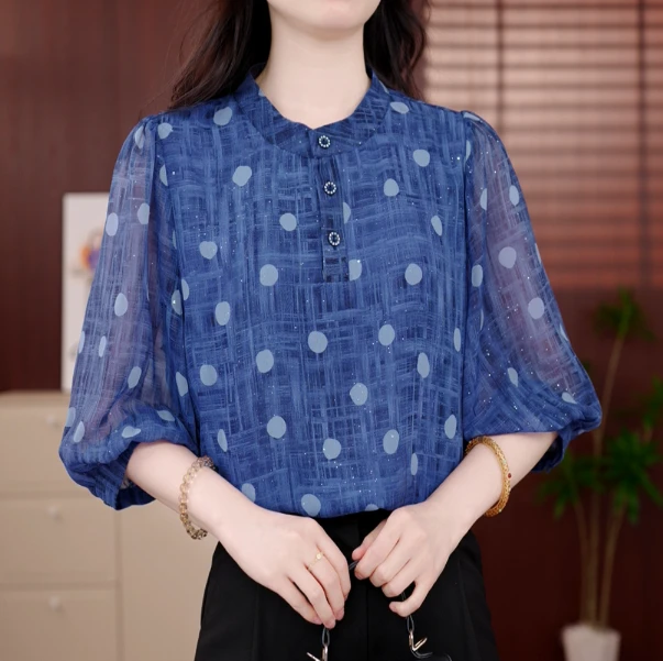 水天一色新款夏季休闲聚会女士时尚衬衫轻奢淡雅清新减龄上衣