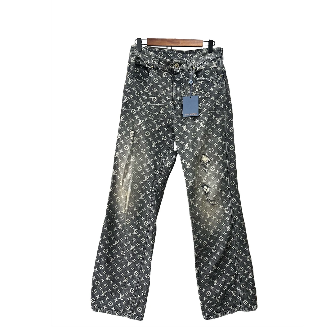 未使用 LouisVuitton/路易威登 小红人刺绣破坏牛仔裤 29码 x0955