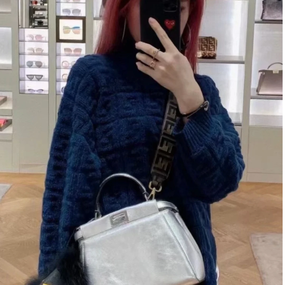 未使用 FENDI/芬迪 Fendi 满印高领针织衫 蓝绿色36