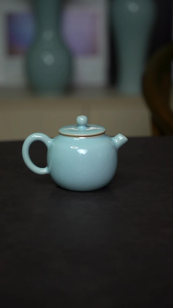 杯子瓷天青釉苹果壶全手工