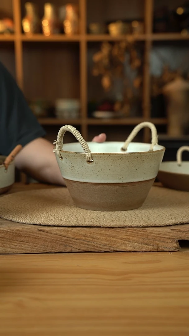 奶奶系列的7.5英寸拼色麻绳桶1个
