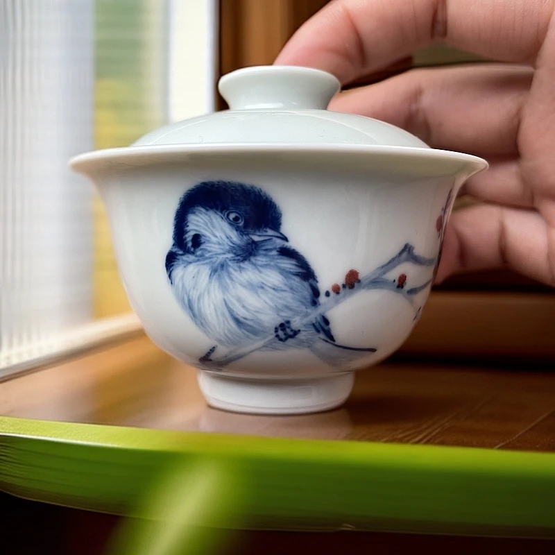 晓月庐︱林月红︱喜鹊登梅盖碗（80cc）