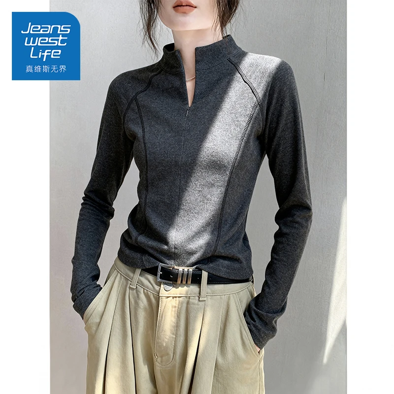 真维斯无界薄绒半高领打底衫秋冬抗静电细腻薄绒亲肤质感打底长袖