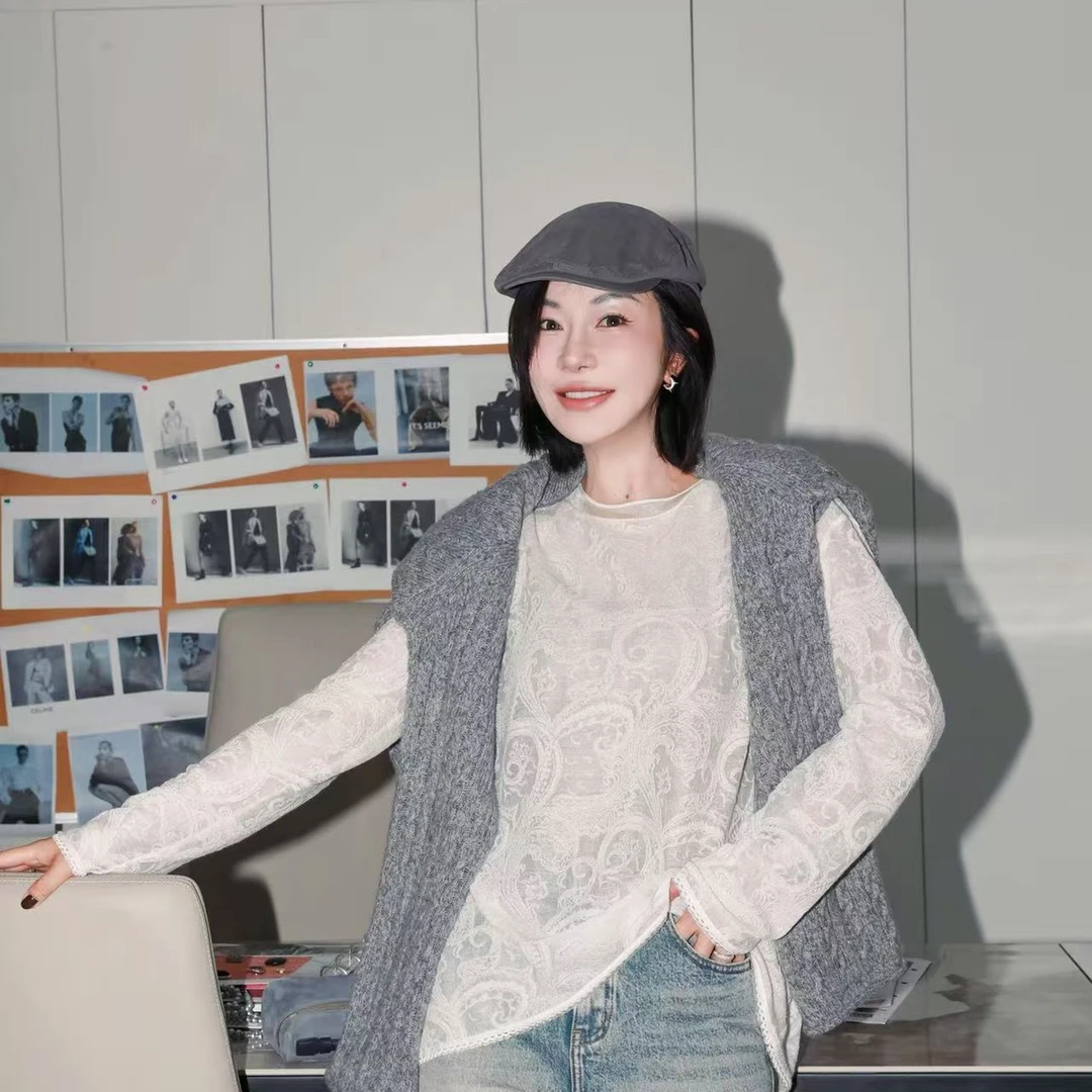 PENNYPENG 月光皎洁 优雅法式清冷感慵懒透视圆领羊毛宽松上衣