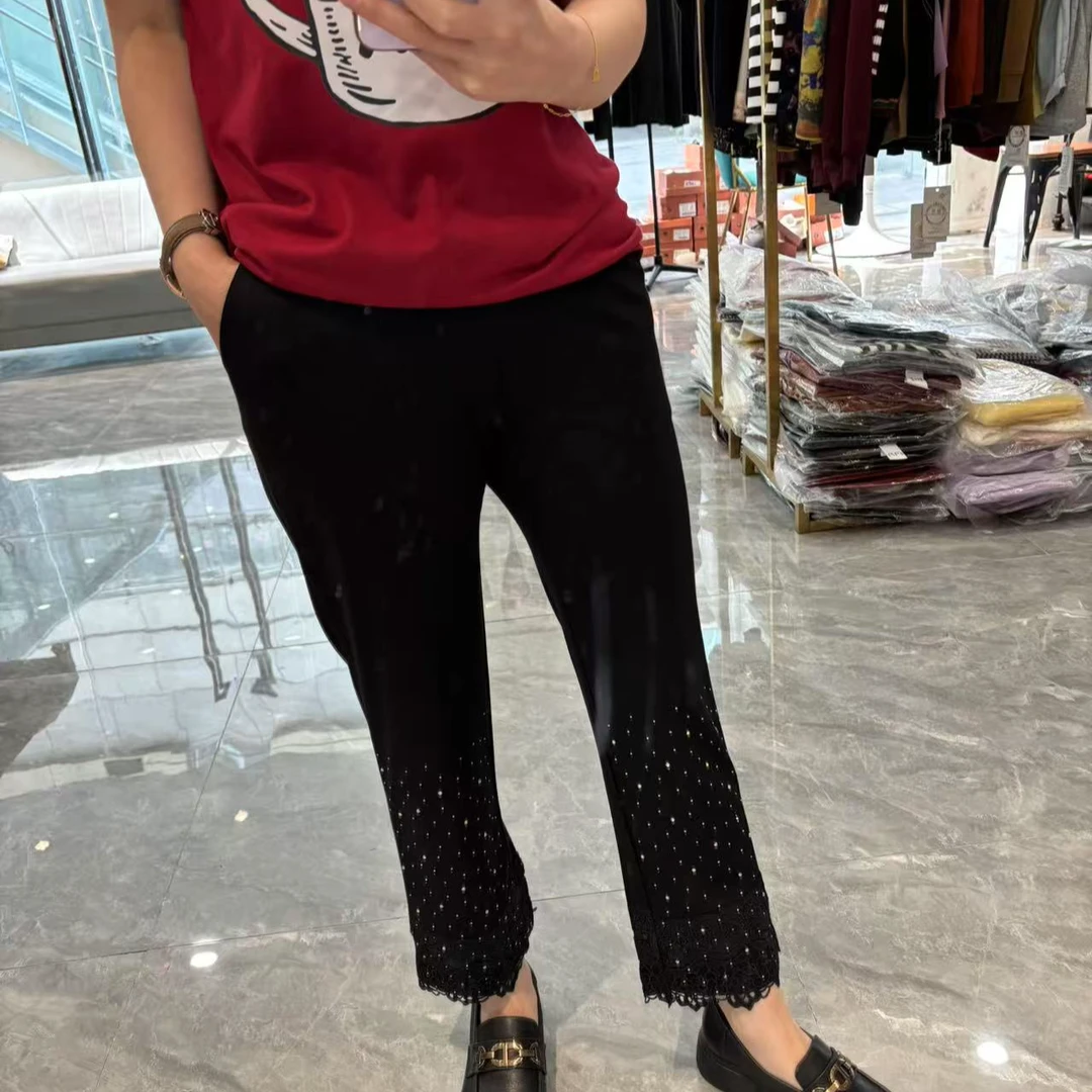 【丽丽家】欧货时尚亮钻高弹凉爽烟管裤791