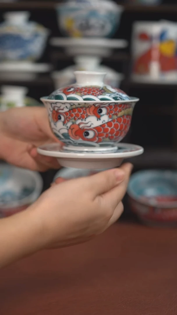 老师作品九鱼三才盖碗（微瑕福利）