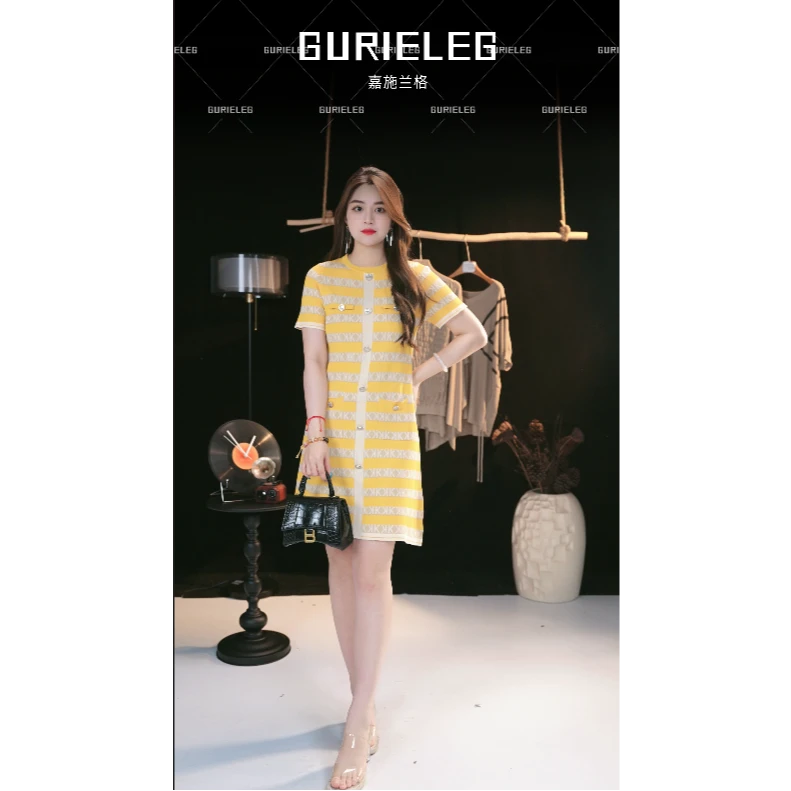 A29春夏新款时尚高奢定制亮色小香风减龄网红连衣裙