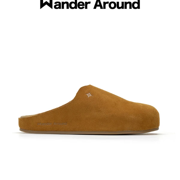 WANDER AROUND2025秋季厚底增高牛皮绒面革软底复古棕勃肯鞋女
