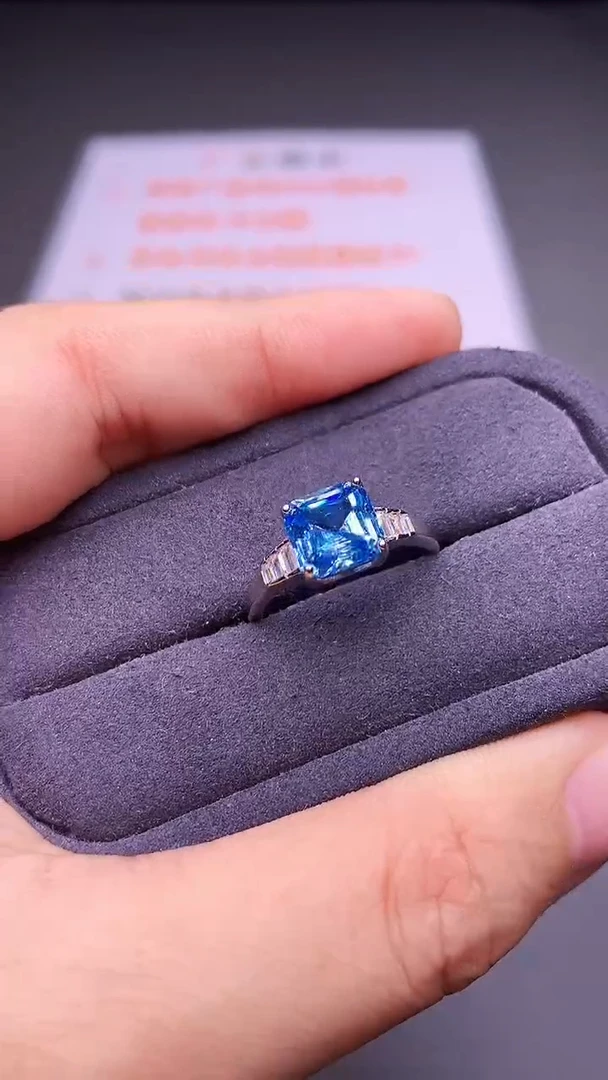 银S925镶嵌戒圈海蓝宝石00