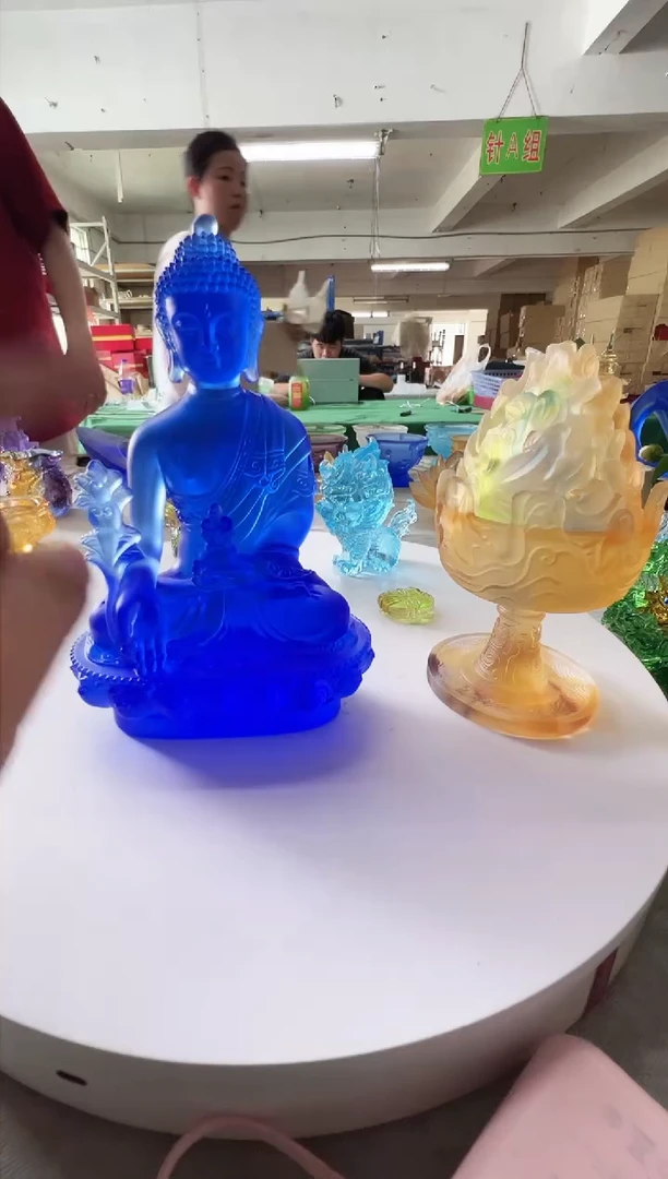 琉璃手工艺品古法琉璃 20 药师佛+香炉摆件