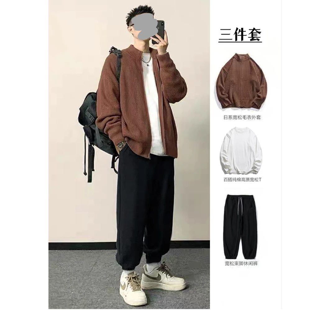 男生秋冬穿搭个性 cleanfit 小众高级感高知感外套牛仔裤套装148