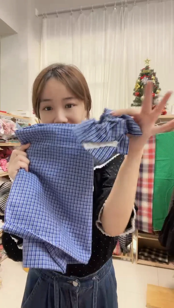棉miumiu同款 1米深蓝色黑线格棉麻 做发圈/衬衫好看~