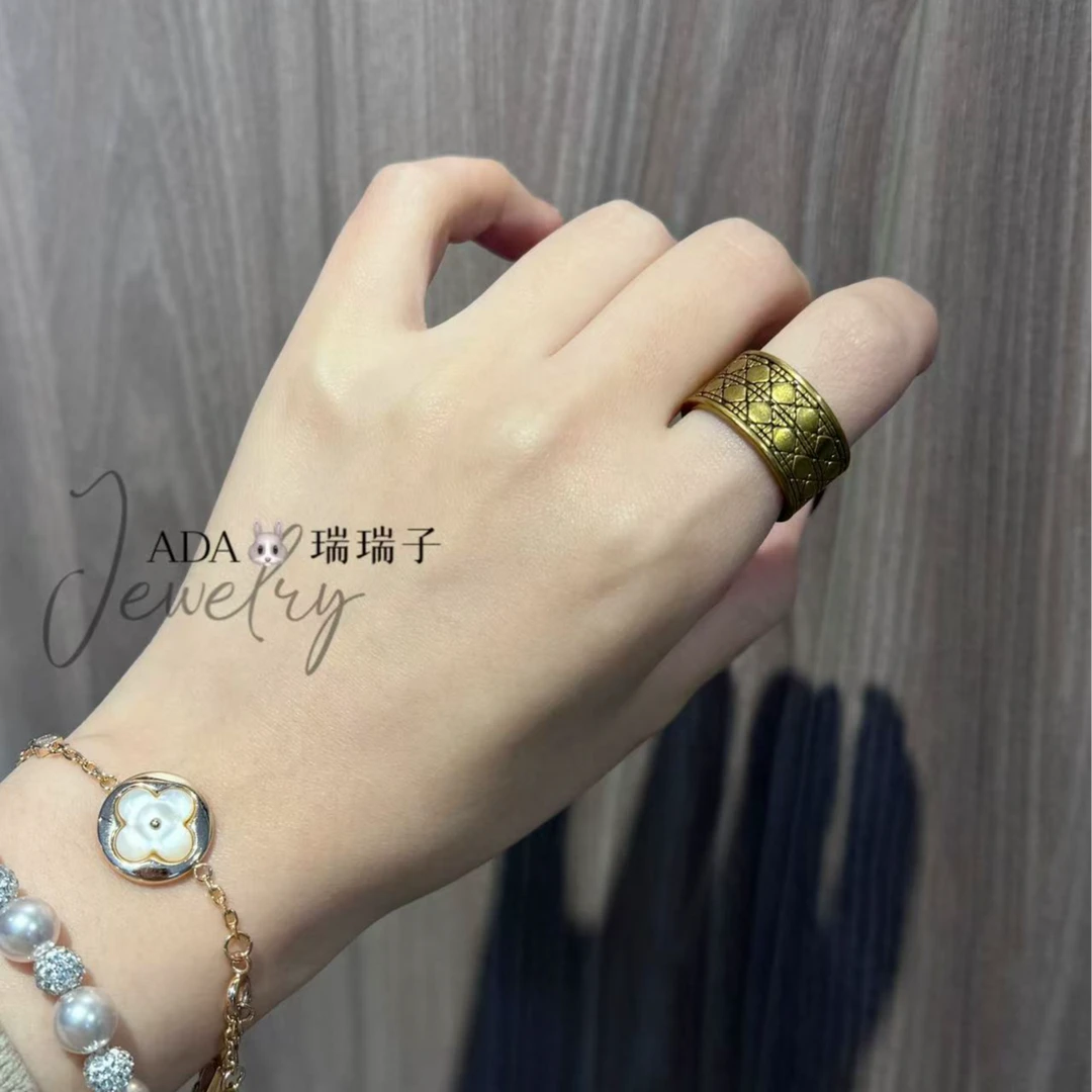 黄铜戒指 335 菱格纹黑金开口戒指