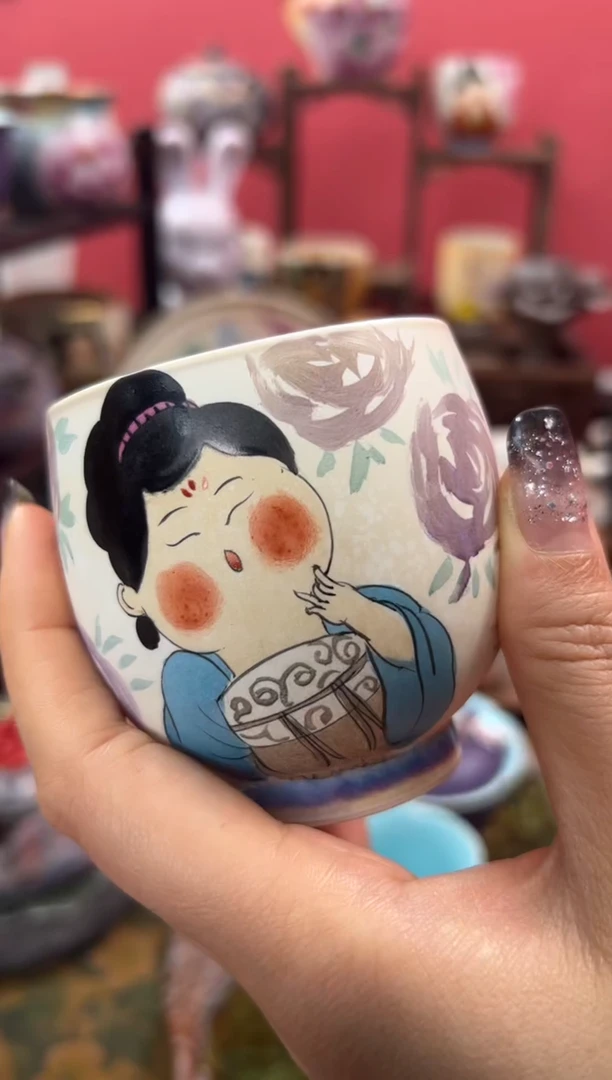 【闪购商品】星空蓝手绘唐宫美人杯龙蛋杯