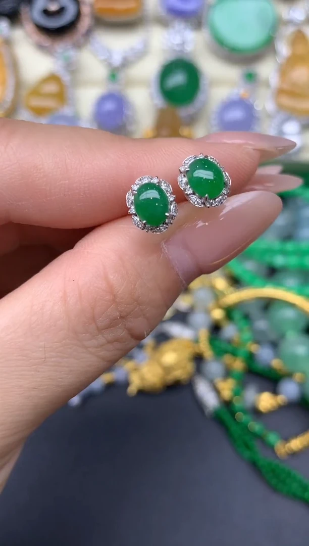翡翠18K金镶嵌耳饰180-雪姐翡翠天天见