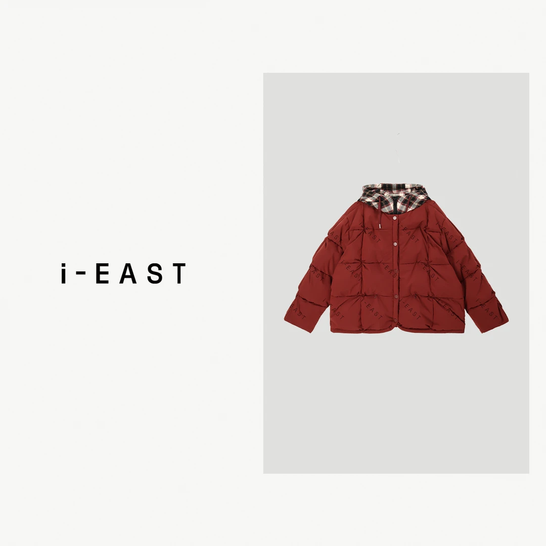 i-EAST 安东尼童话~格子连帽设计感羽绒服外套-4D H24Y557