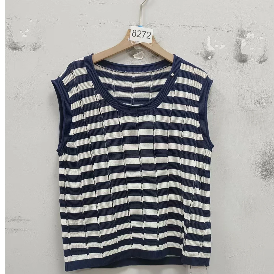 T恤圆领套装条纹百搭常规均码男友风蓝色欧美风女士8272