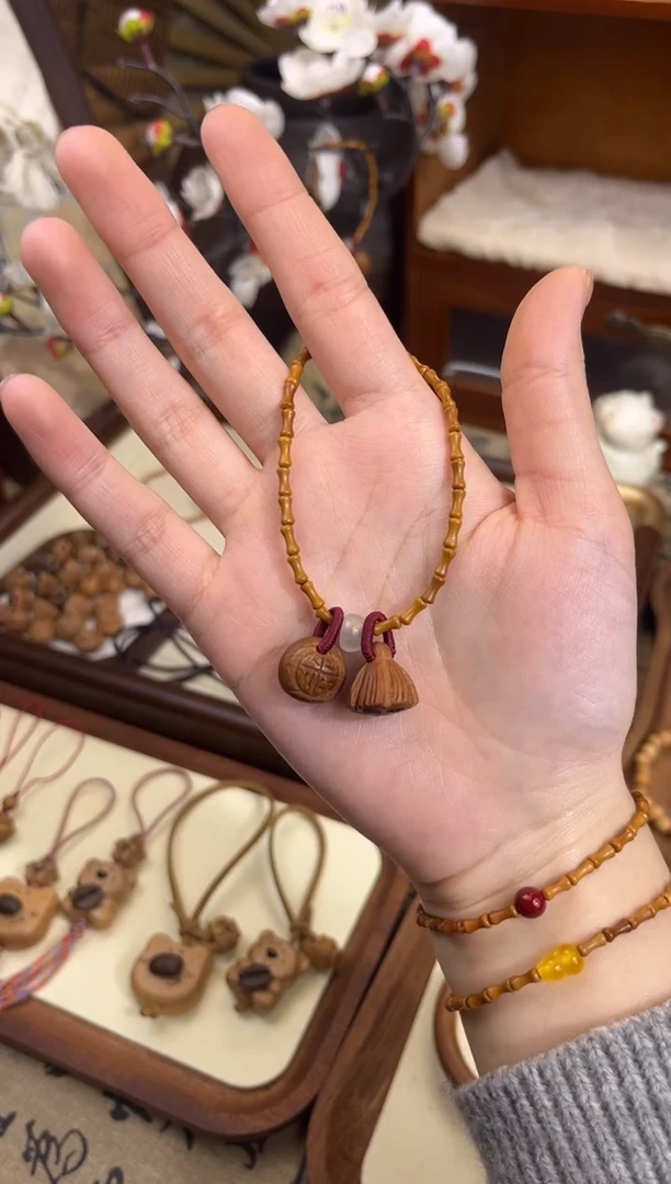 手串桃核【桃缘行】竹节「福气莲莲」桃木桃核辟、挡、驱、护 备注手围