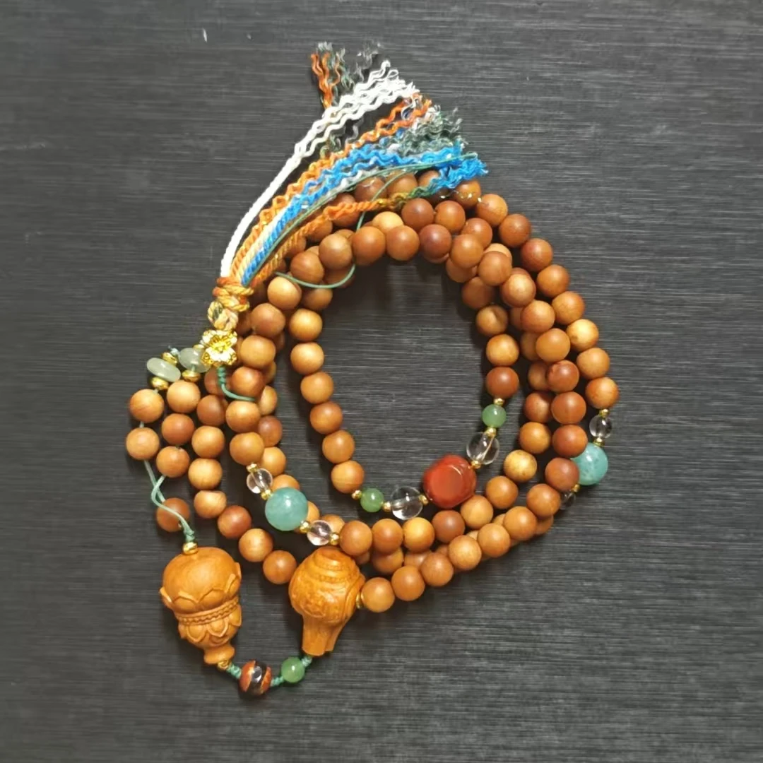 老山檀莲花葫芦毛衣链