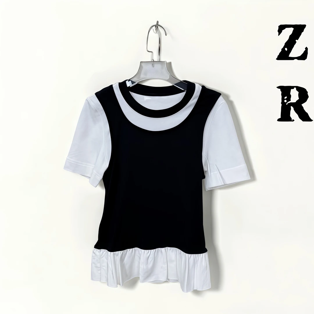 【2466】灰黑两色款假两件 短袖