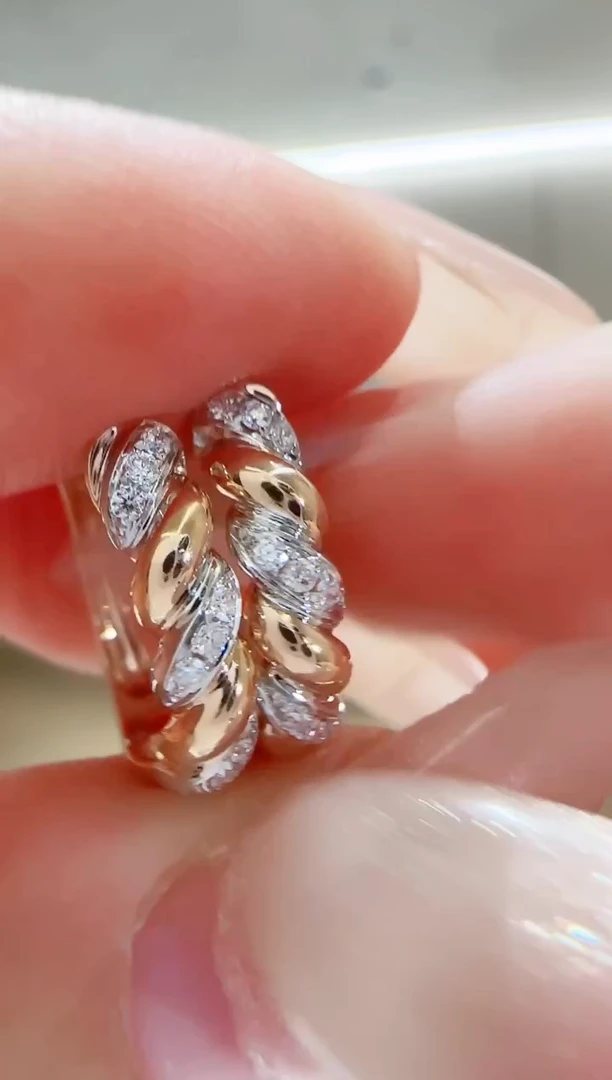 耳扣18K金镶嵌钻石钻石麻花双色耳扣