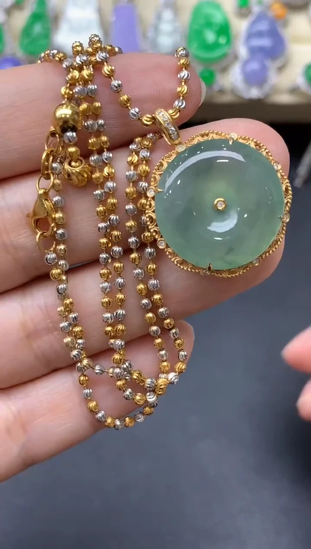 翡翠18K金镶嵌颈饰447-中国好珍宝