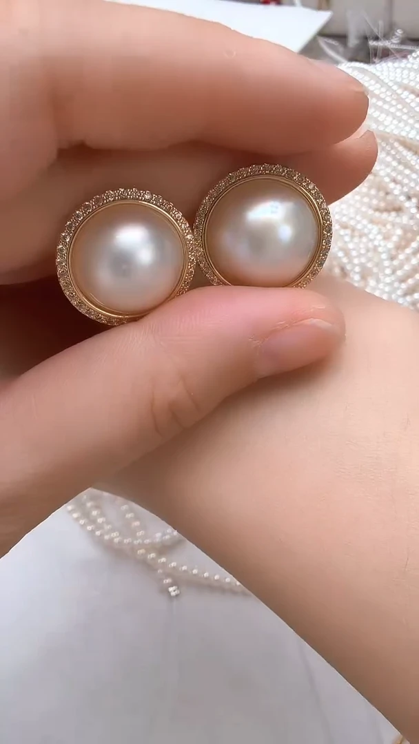 耳饰合金拼合珍珠（马贝珠）太阳花金色