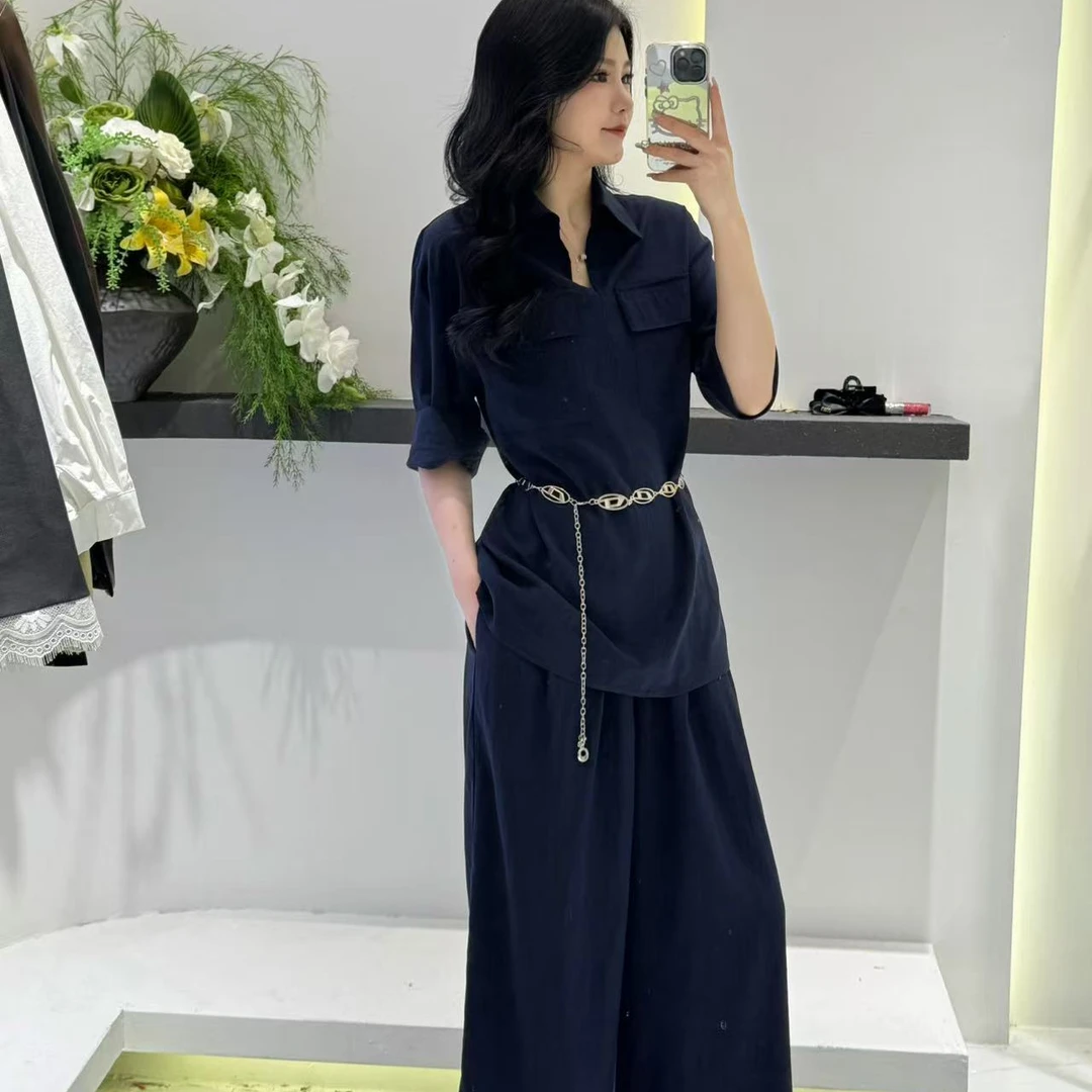 【YI家服饰】极简风夏季老钱风静奢风时尚套装气质衬衣7301阔腿