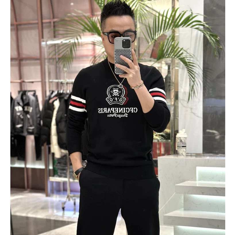 【发现者】2024新款欧货轻奢高订男士提花羊毛衫长袖流行休闲55519