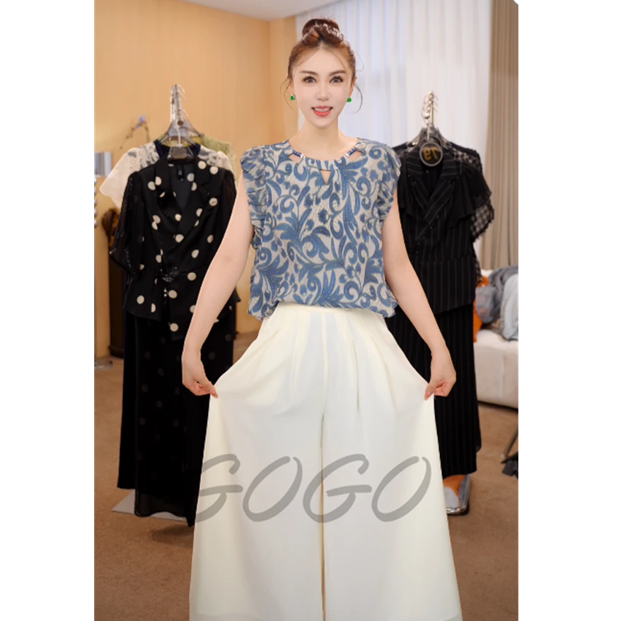 G6885套装女2025夏季新款妈妈装气质显瘦时尚阔腿裤两件套