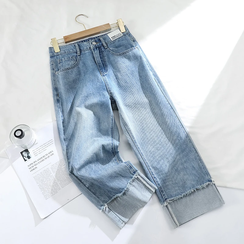 八分直筒牛仔裤女2025年夏天薄款高腰显瘦垂感松紧腰烟管裤小个子