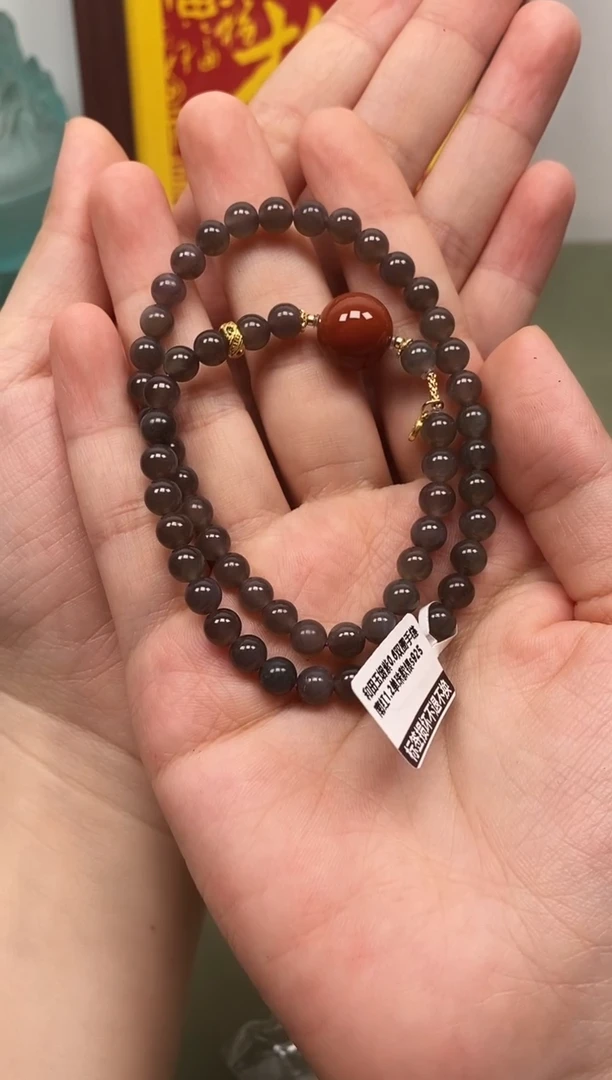 手链未镶嵌和田玉和田玉烟紫0.6双圈手链南红1.2单珠款