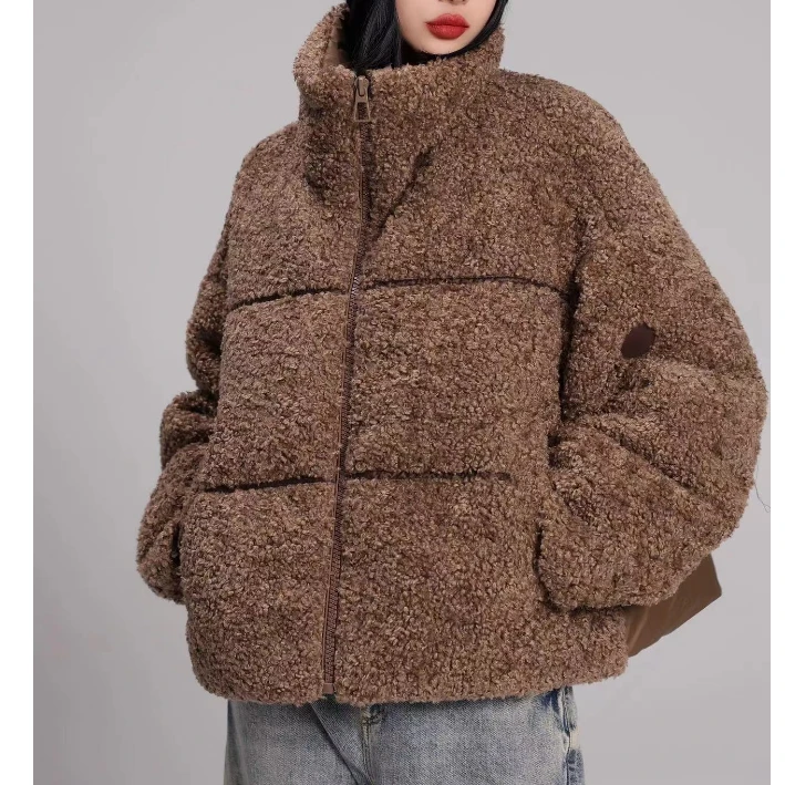 DEZI宝藏衣橱短款拉链绒面时尚女白鸭羽绒服LS6330066