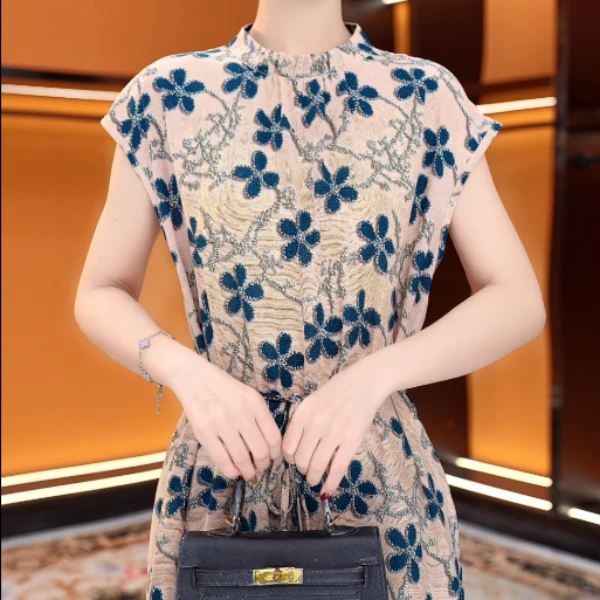 2025新款芯枝丹霞连衣裙新中式中长款宽松裙子气质夏季正品女显瘦