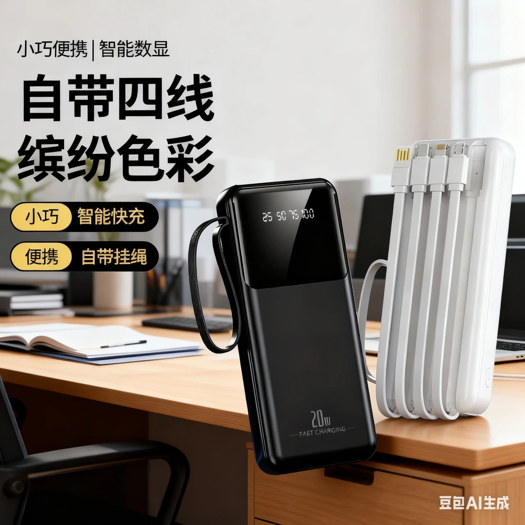 大容量20000自带四线充电宝移动电源