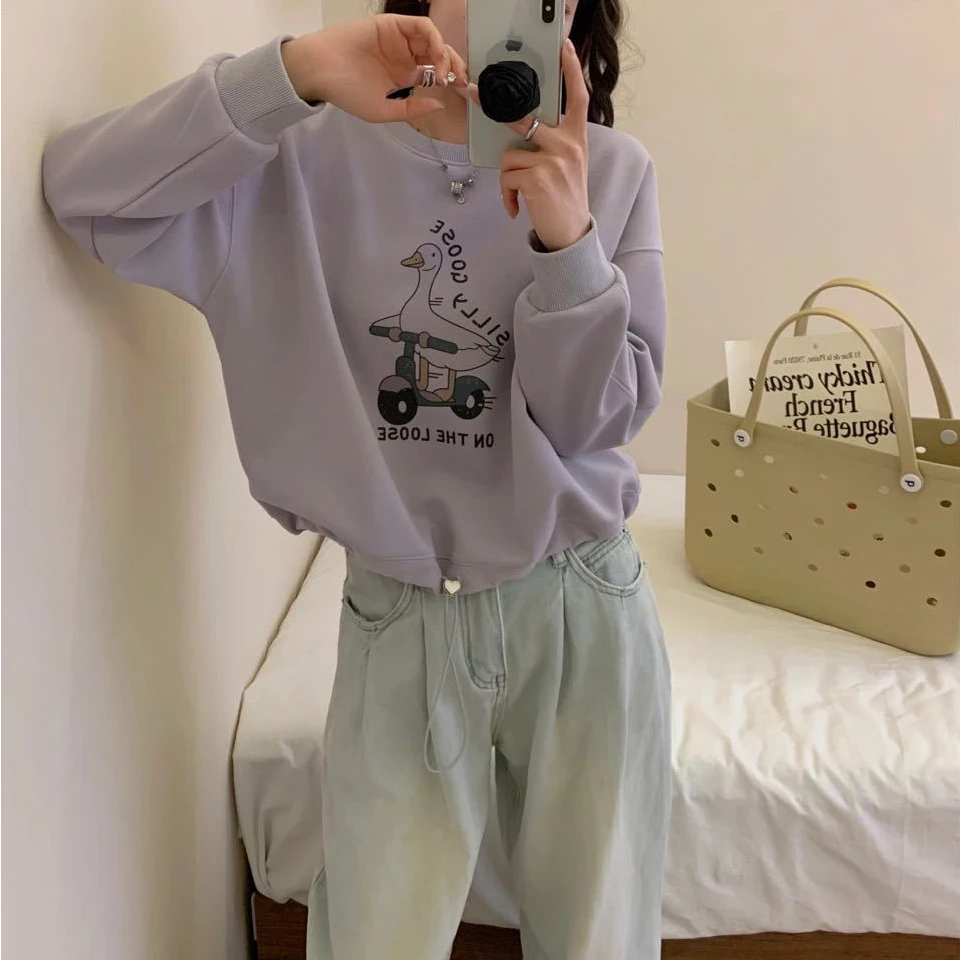 常规袖印花卫衣秋冬女装休闲时尚春秋厚款圆领抽绳韩版卫衣