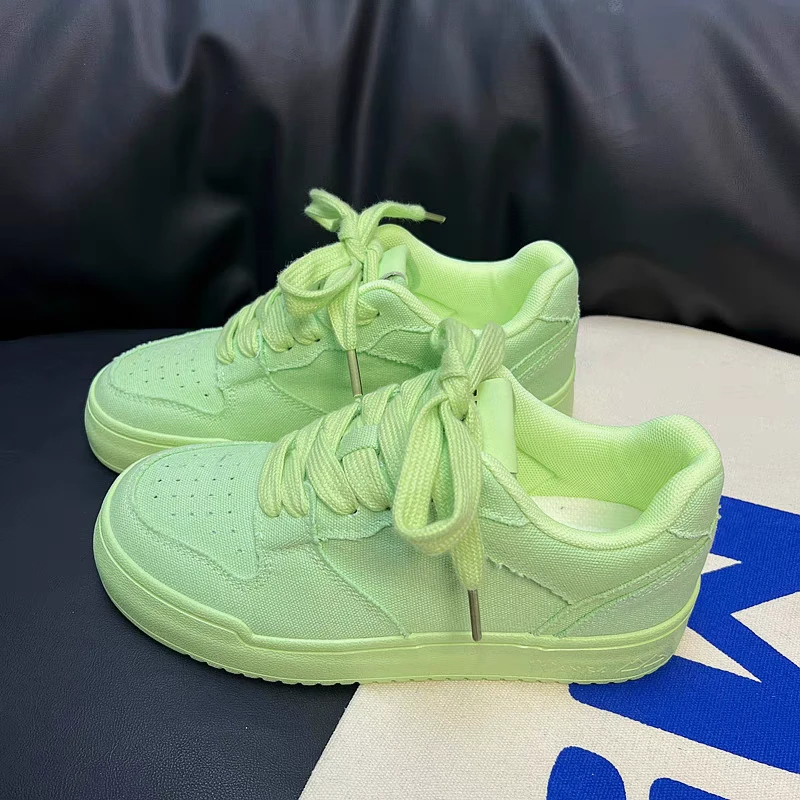 5255夏季新款板鞋多巴胺穿搭鞋子荧光绿色鞋子透气帆布鞋粉色女鞋