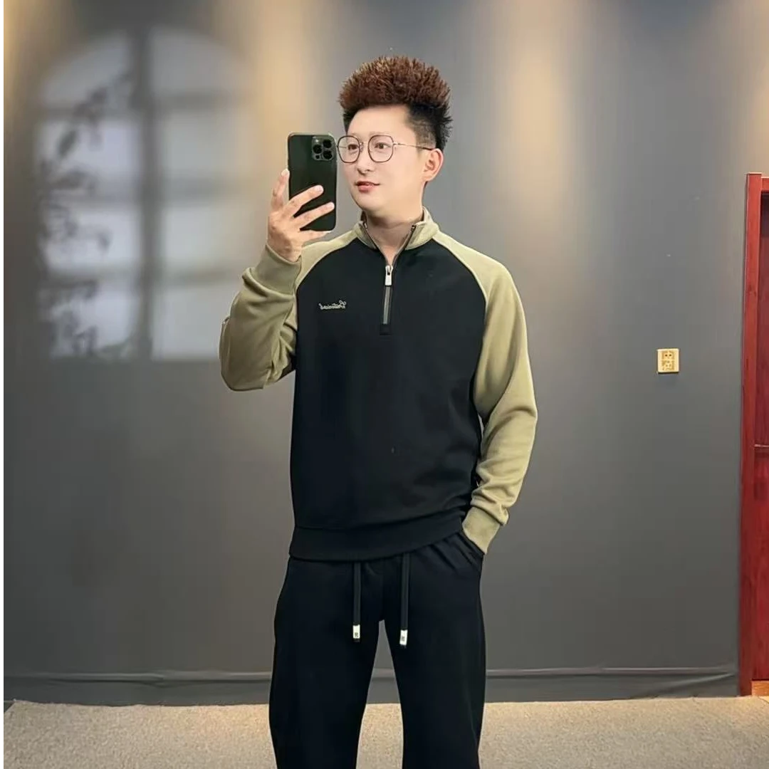 耐磨长袖立领拉链修身型拼接卫衣男士网红休闲套头半拉链92803