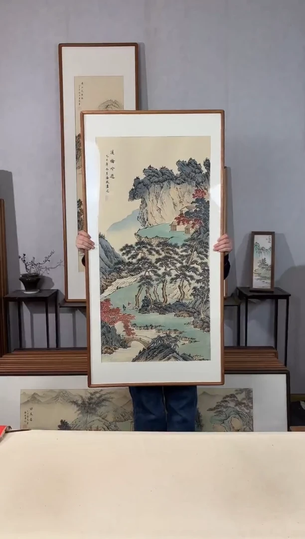 国画手绘*溪桥吟游*62*122cm带框发货