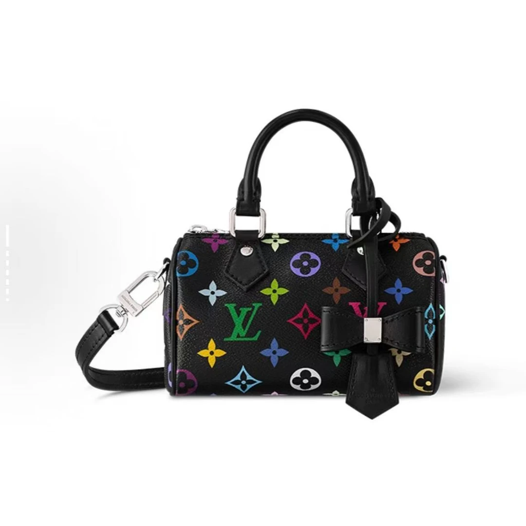 未使用 LouisVuitton/路易威登 小花6欢SpeedyNano黑三彩芯片