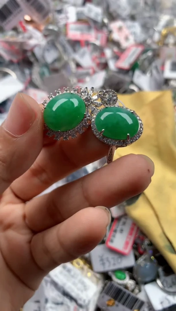 银S925镶嵌戒指翡翠444             4