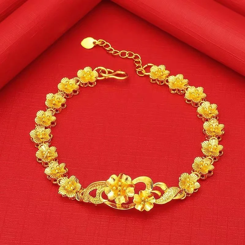 合金手链 金店同款 黄金色玫瑰花手链女款经典百搭可调节双花手链