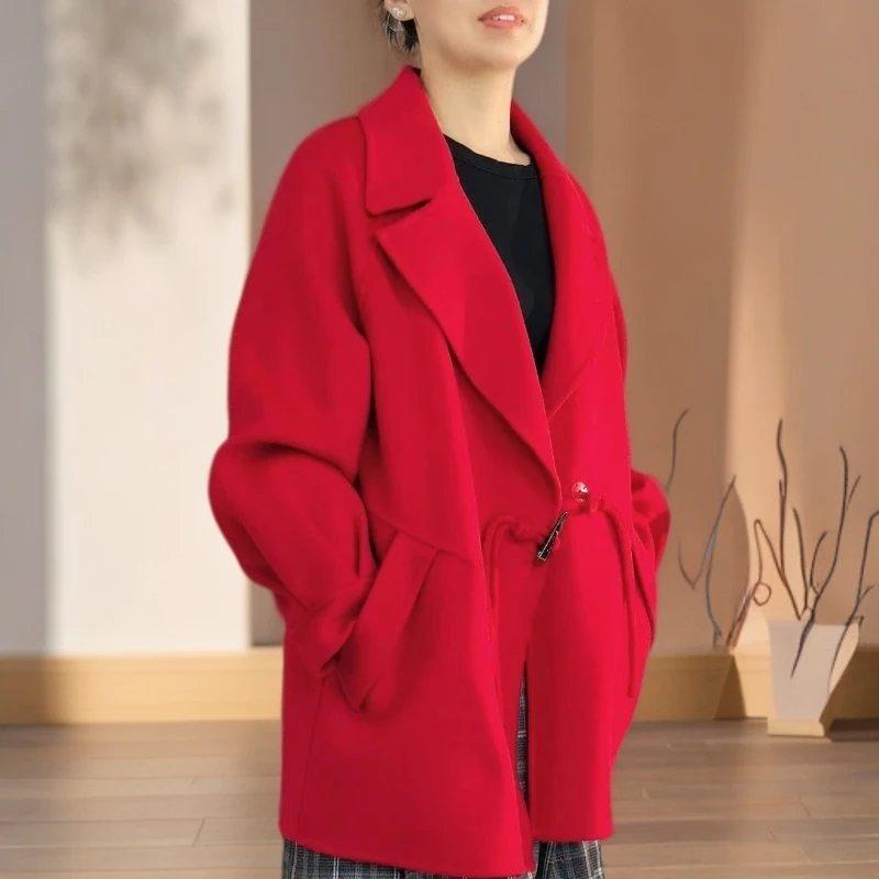 D 2870双面加厚款气质时尚洋气宽松牛角扣秋冬短款双面呢