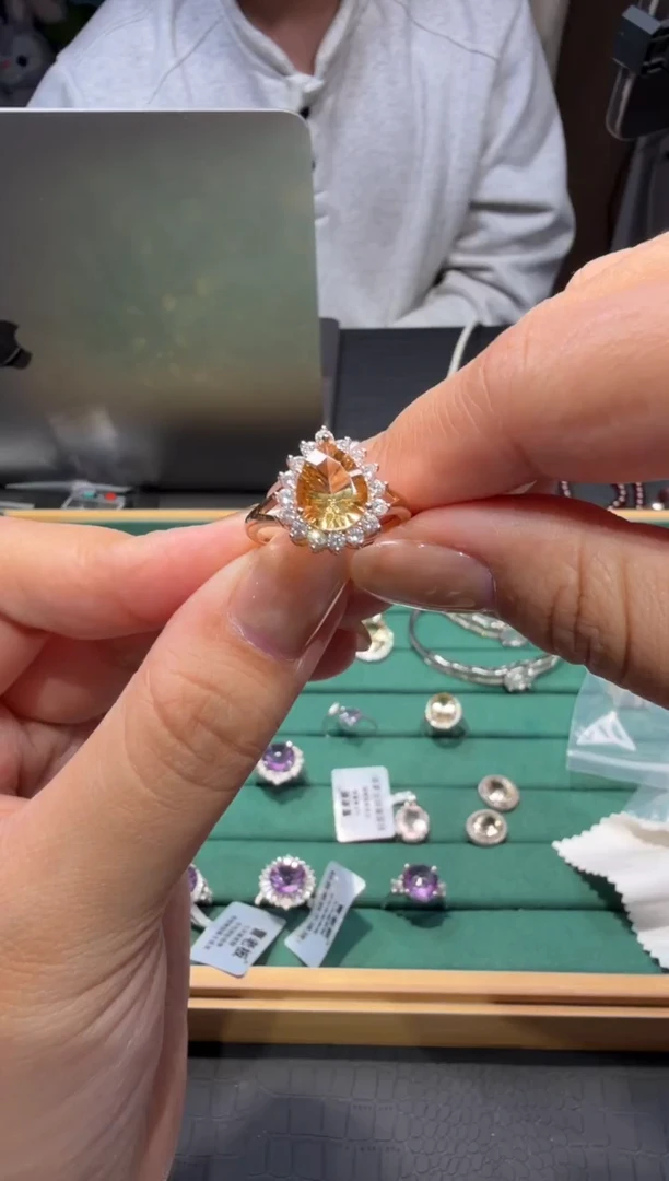 银S925镶嵌戒指黄晶江*霓黄水晶戒指