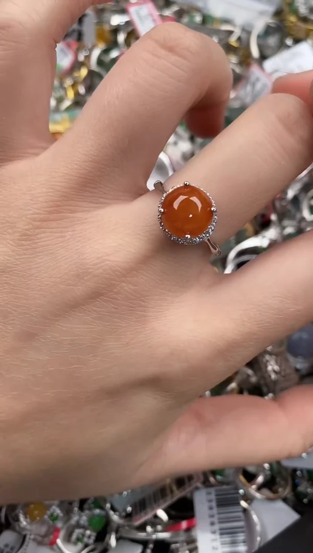 银S925镶嵌戒指翡翠666              10