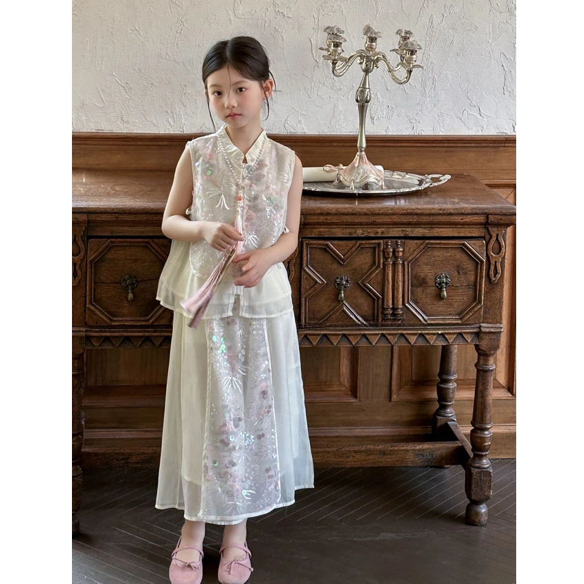 【豪宝贝】2025夏款珠片亮片甜美套装7083