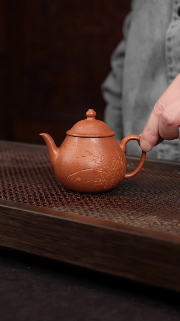 【闪购商品】紫砂茶壶五彩泥刻绘秋水