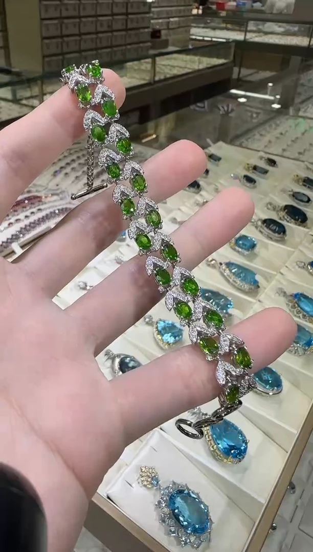 银S925镶嵌透辉石手链设计款麦穗3*6mm